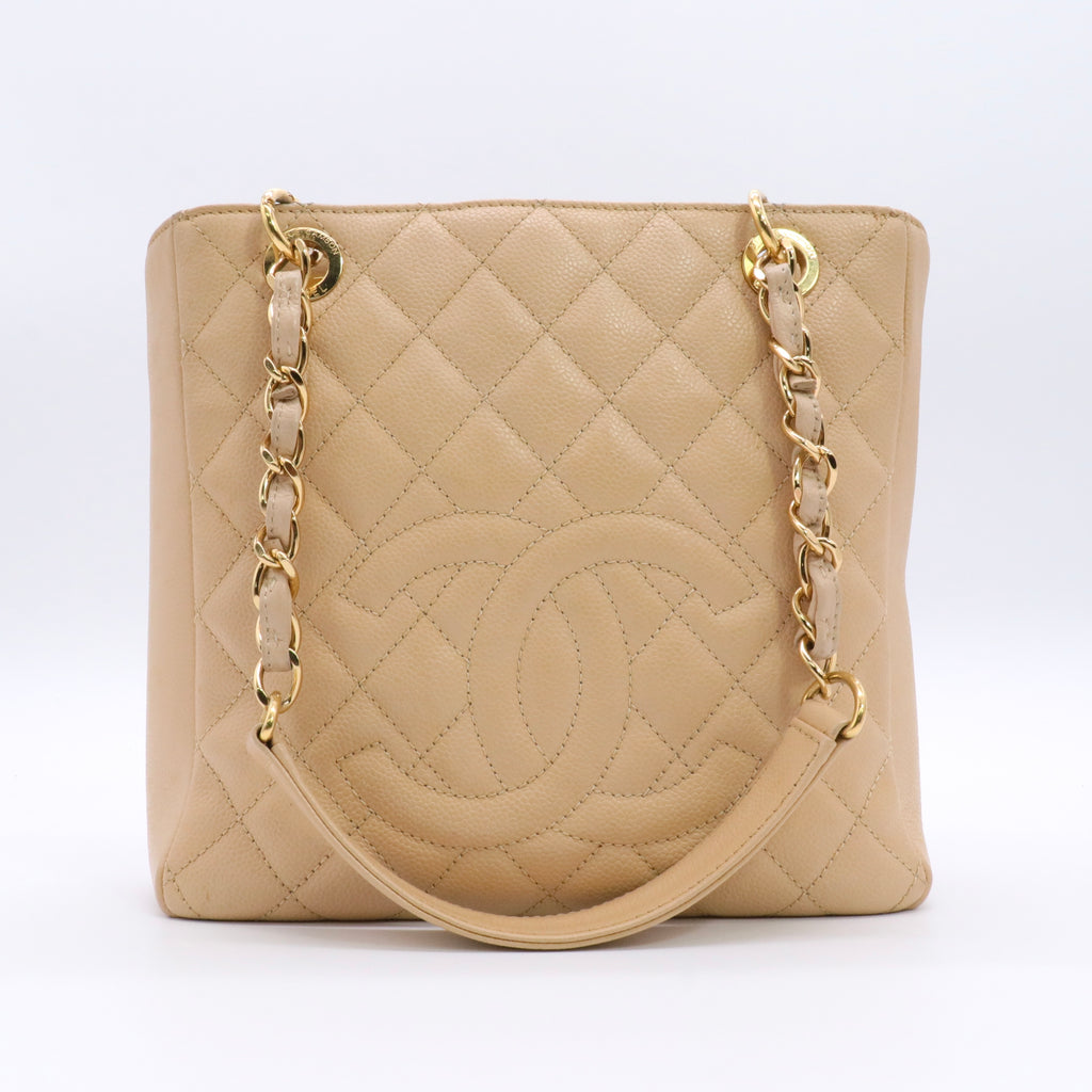 Caviar Quilted Petit Shopping Tote PST Beige Clair twins