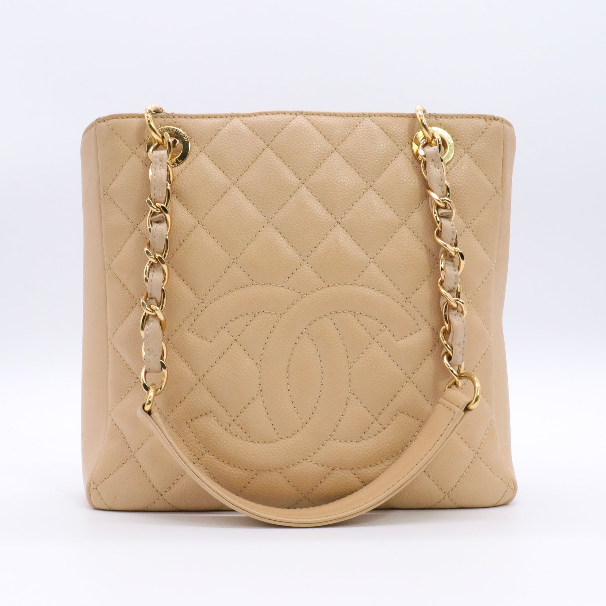 Caviar Quilted Petit Shopping Tote PST Beige Clair twins