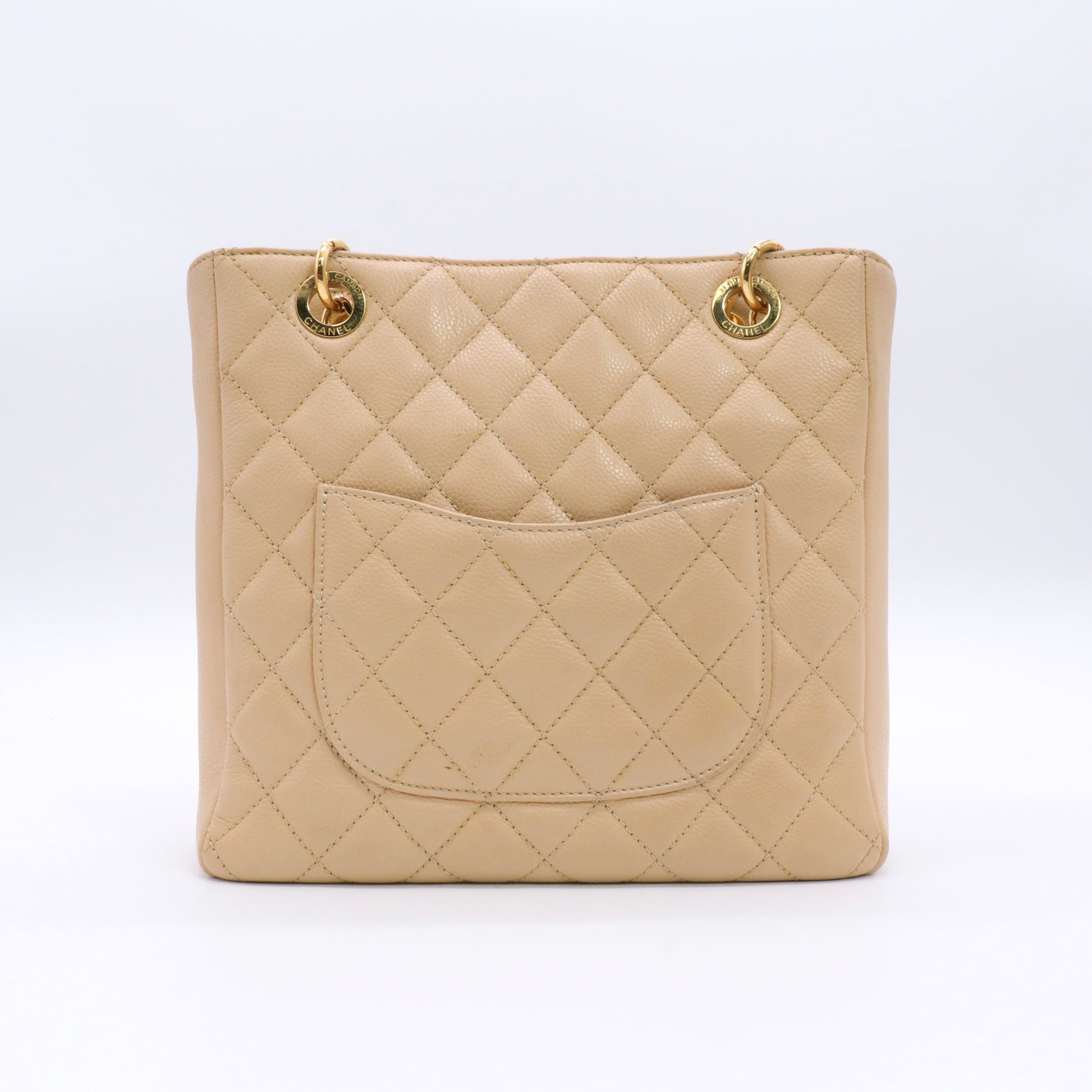 Caviar Quilted Petit Shopping Tote PST Beige Clair twins