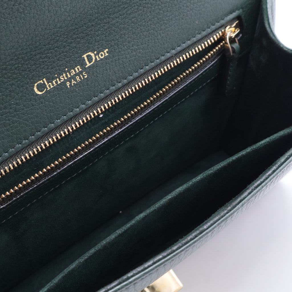 Green Grained Calfskin Leather Diorama Medium Flap Bag