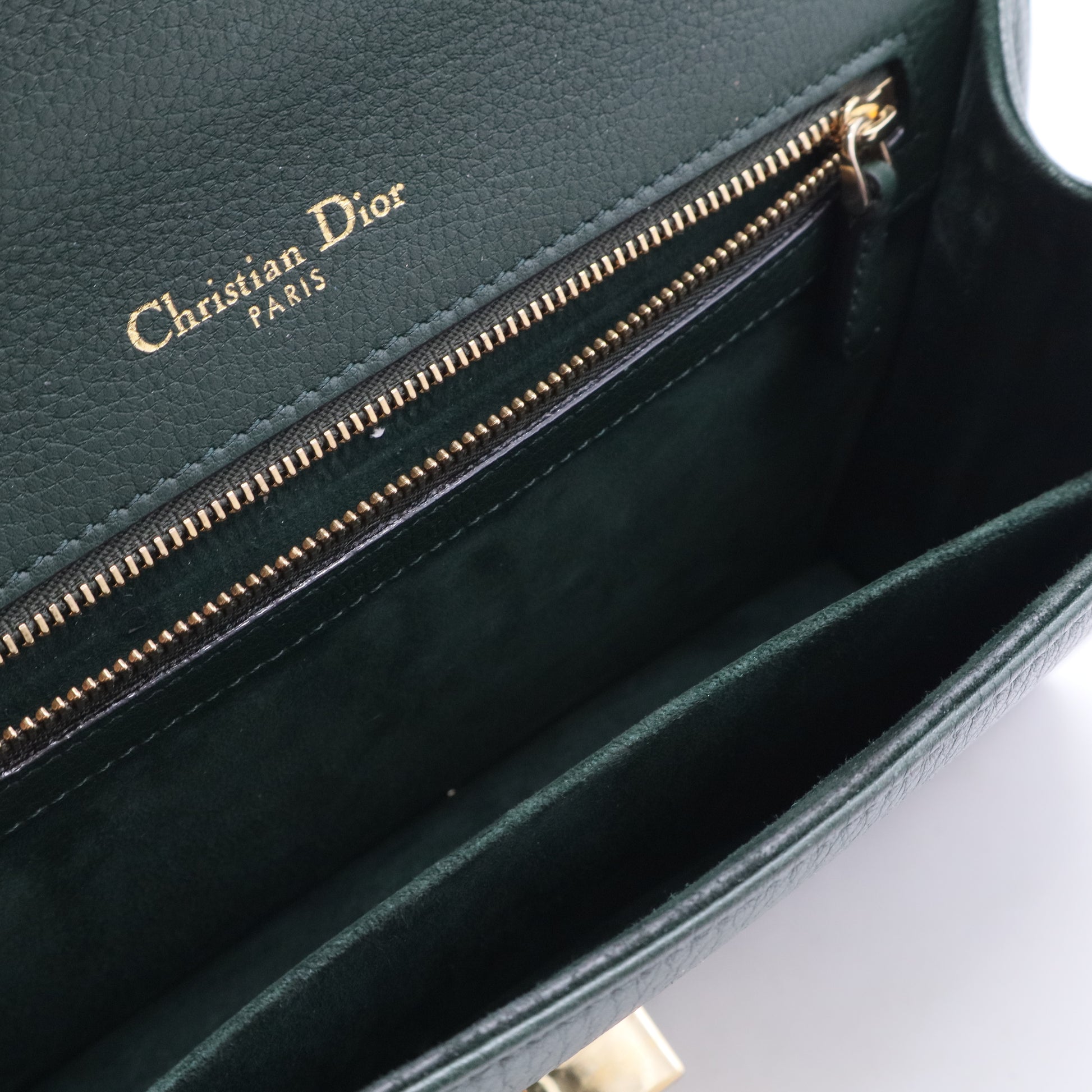 Green Grained Calfskin Leather Diorama Medium Flap Bag
