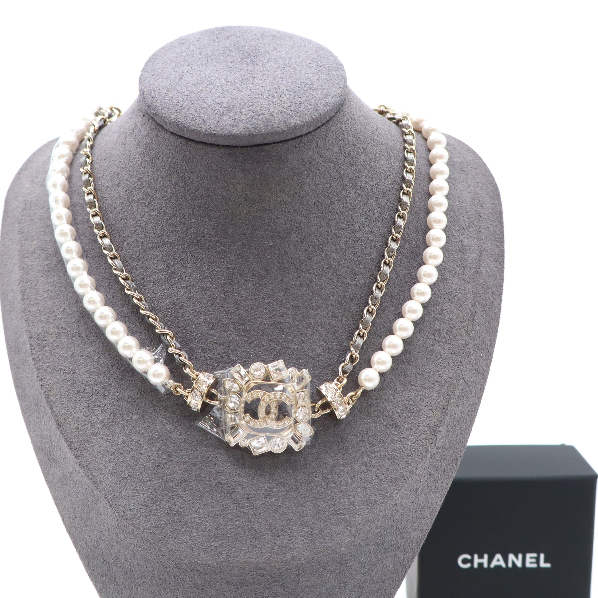 Necklace Metal and Faux Pearl Gold and White Twins LDJ4539
