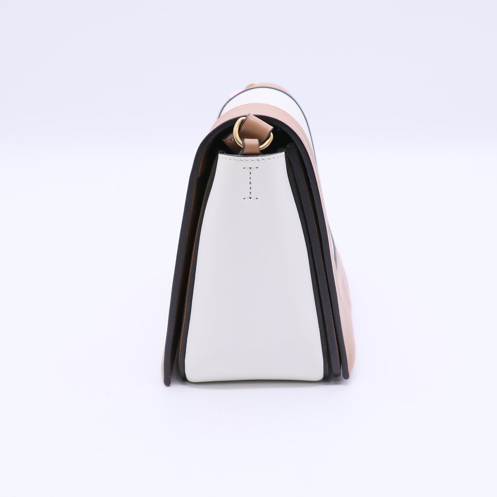 Celine Shiny Smooth Calfskin Medium Frame Shoulder Bag Tan Optic White twins LDJ3663