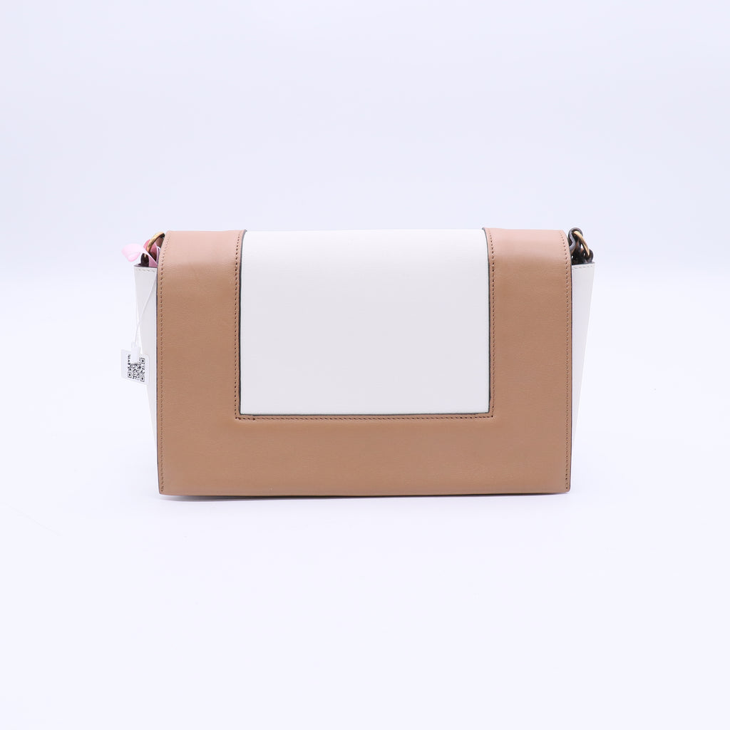 Celine Shiny Smooth Calfskin Medium Frame Shoulder Bag Tan Optic White twins LDJ3663