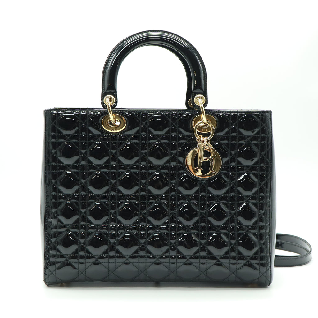Large Lady Dior Bag in Black Patent Cannage B22541