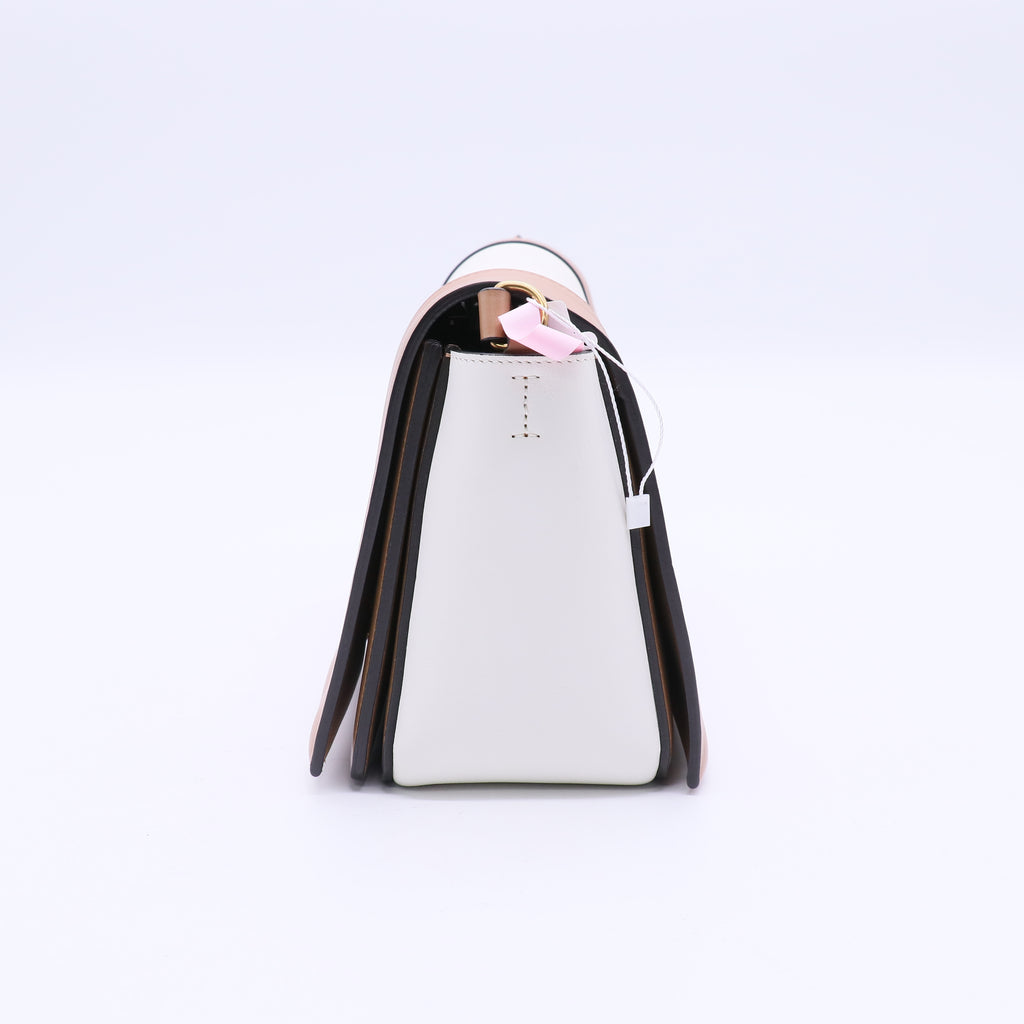 Celine Shiny Smooth Calfskin Medium Frame Shoulder Bag Tan Optic White twins LDJ3663