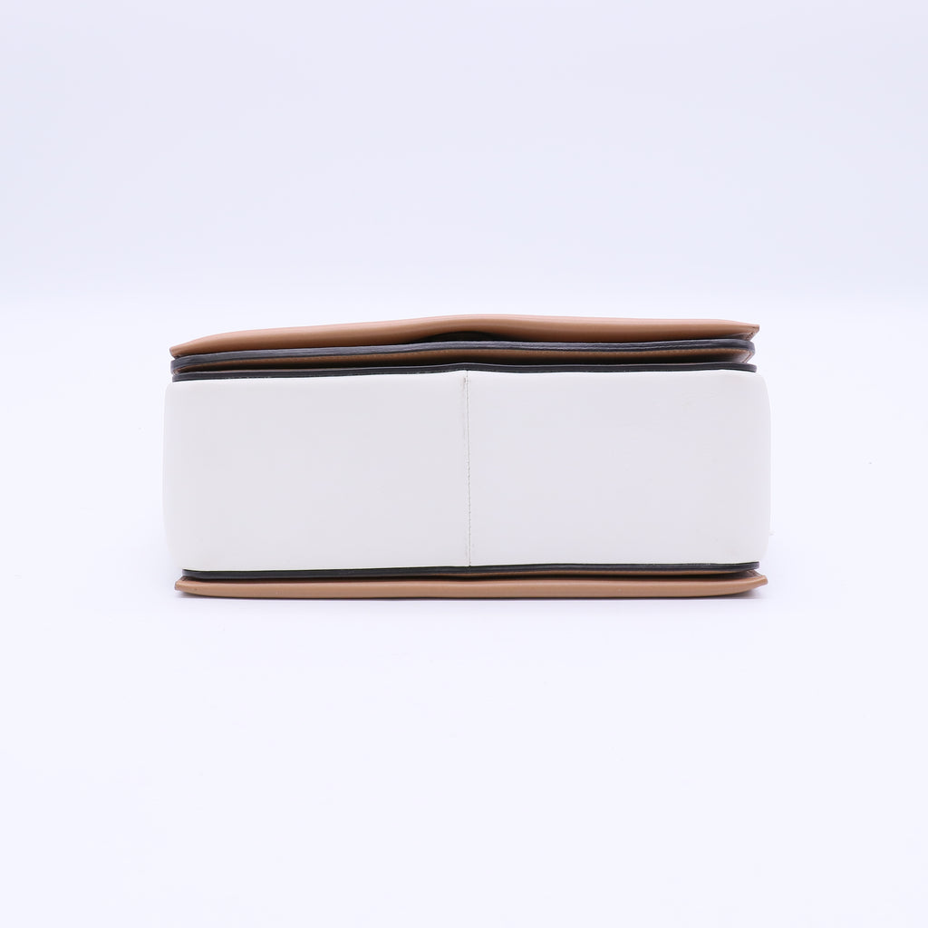 Celine Shiny Smooth Calfskin Medium Frame Shoulder Bag Tan Optic White twins LDJ3663