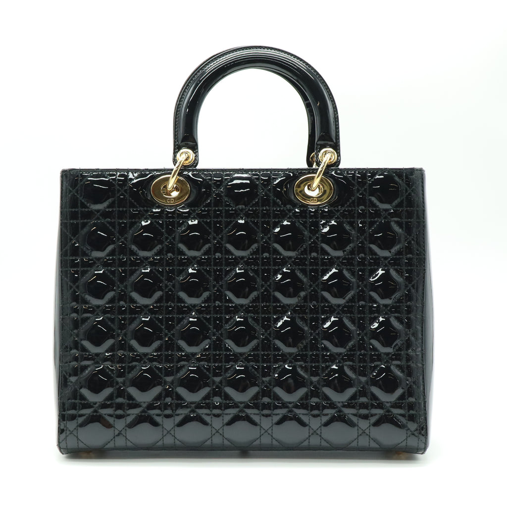Large Lady Dior Bag in Black Patent Cannage B22541