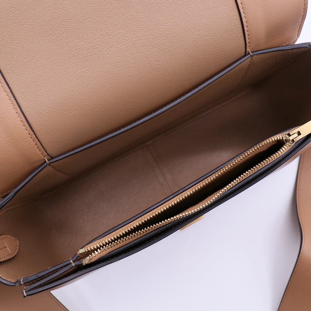 Celine Shiny Smooth Calfskin Medium Frame Shoulder Bag Tan Optic White twins LDJ3663