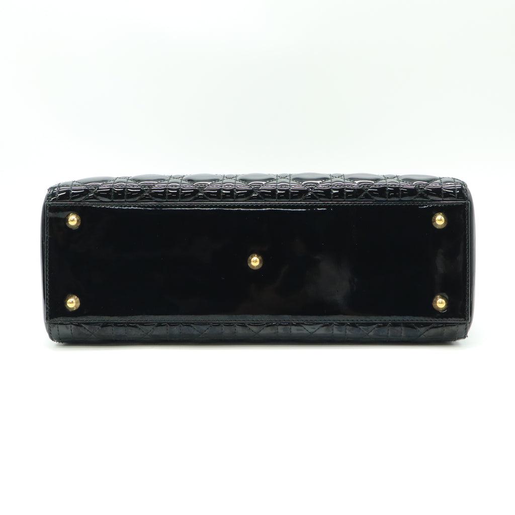 Large Lady Dior Bag in Black Patent Cannage B22541