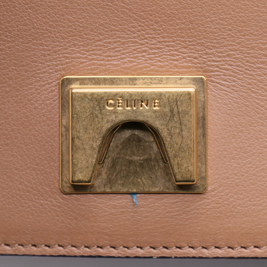 Celine Shiny Smooth Calfskin Medium Frame Shoulder Bag Tan Optic White twins LDJ3663