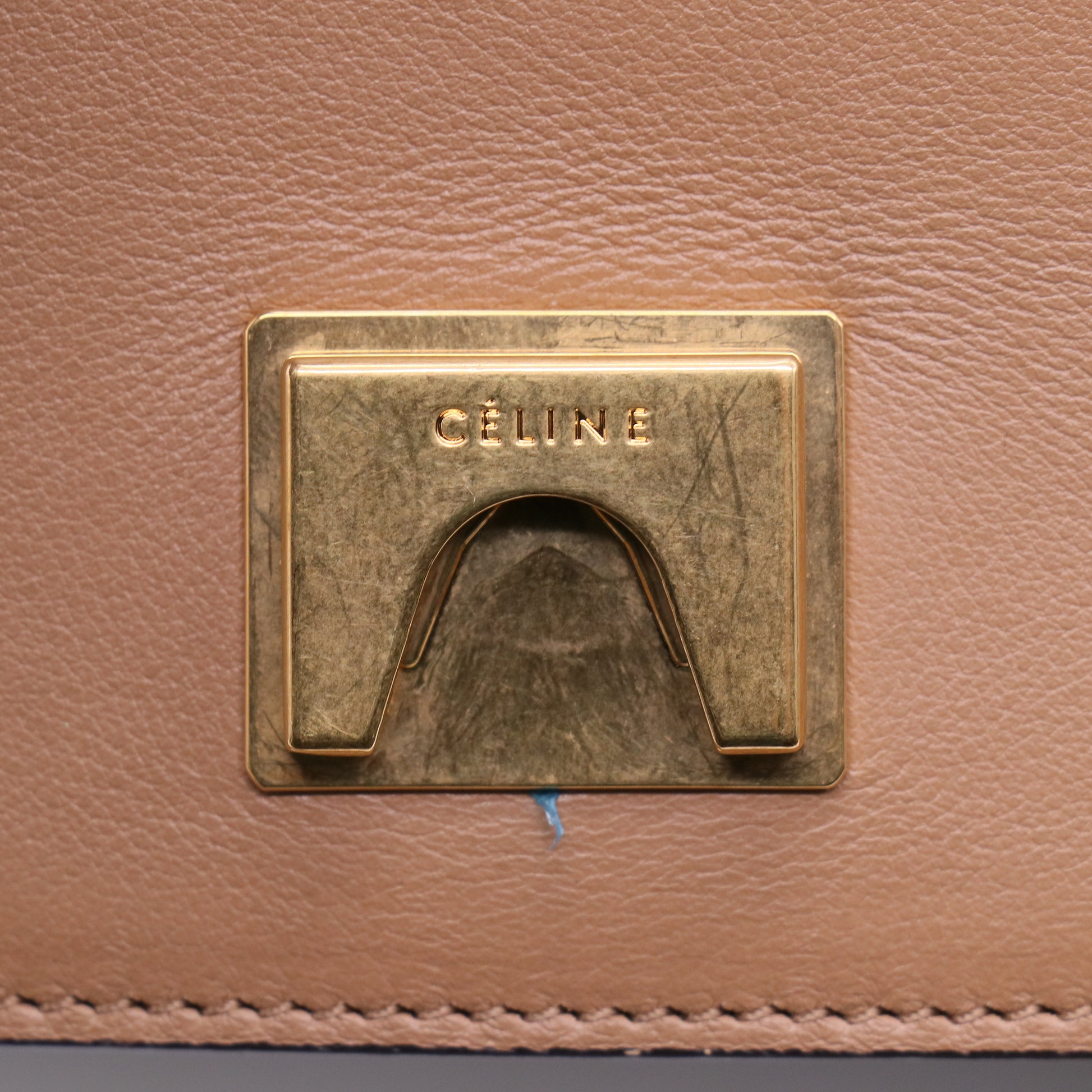 Celine Shiny Smooth Calfskin Medium Frame Shoulder Bag Tan Optic White twins LDJ3663