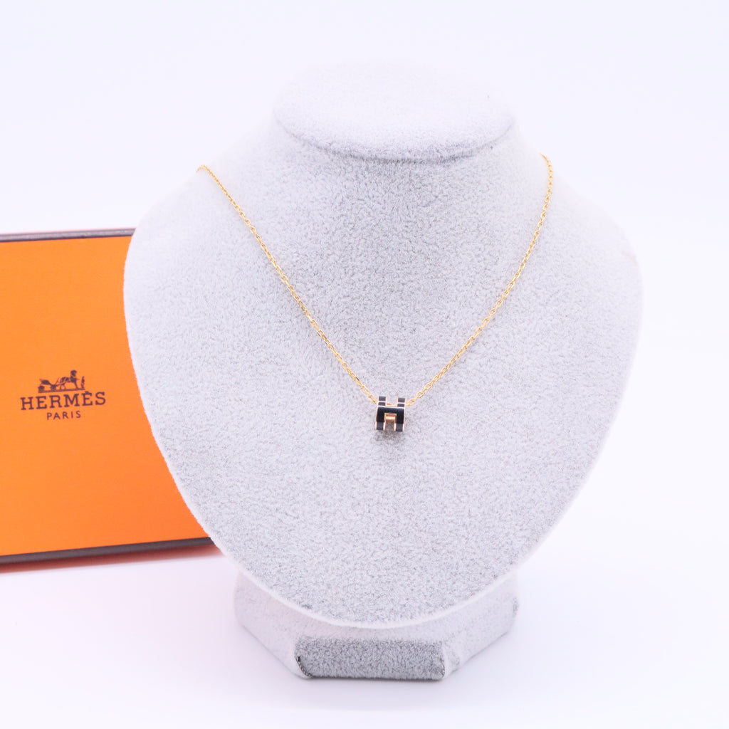 Rose Gold Lacquered Cage d'H Pendant Necklace Black