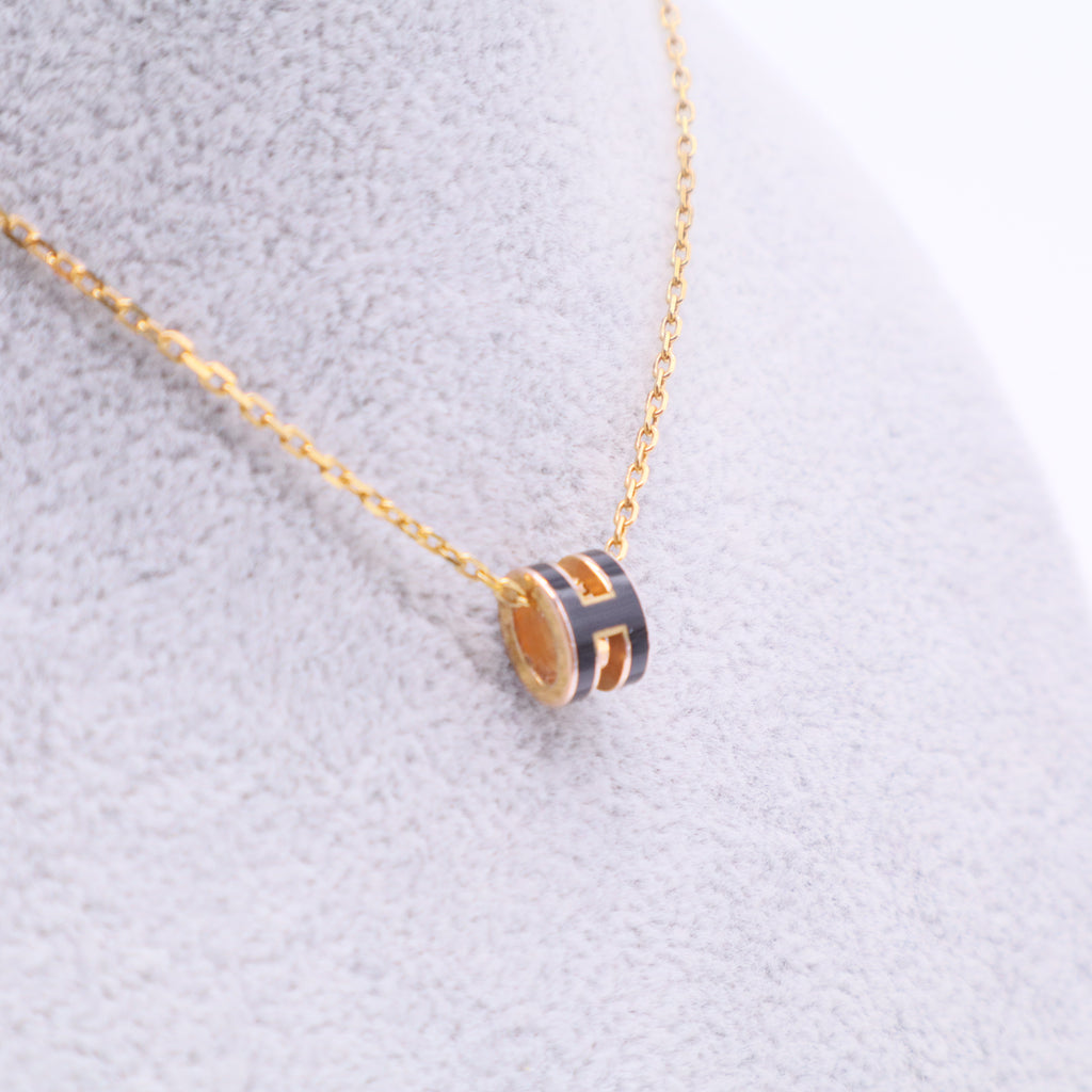 Rose Gold Lacquered Cage d'H Pendant Necklace Black