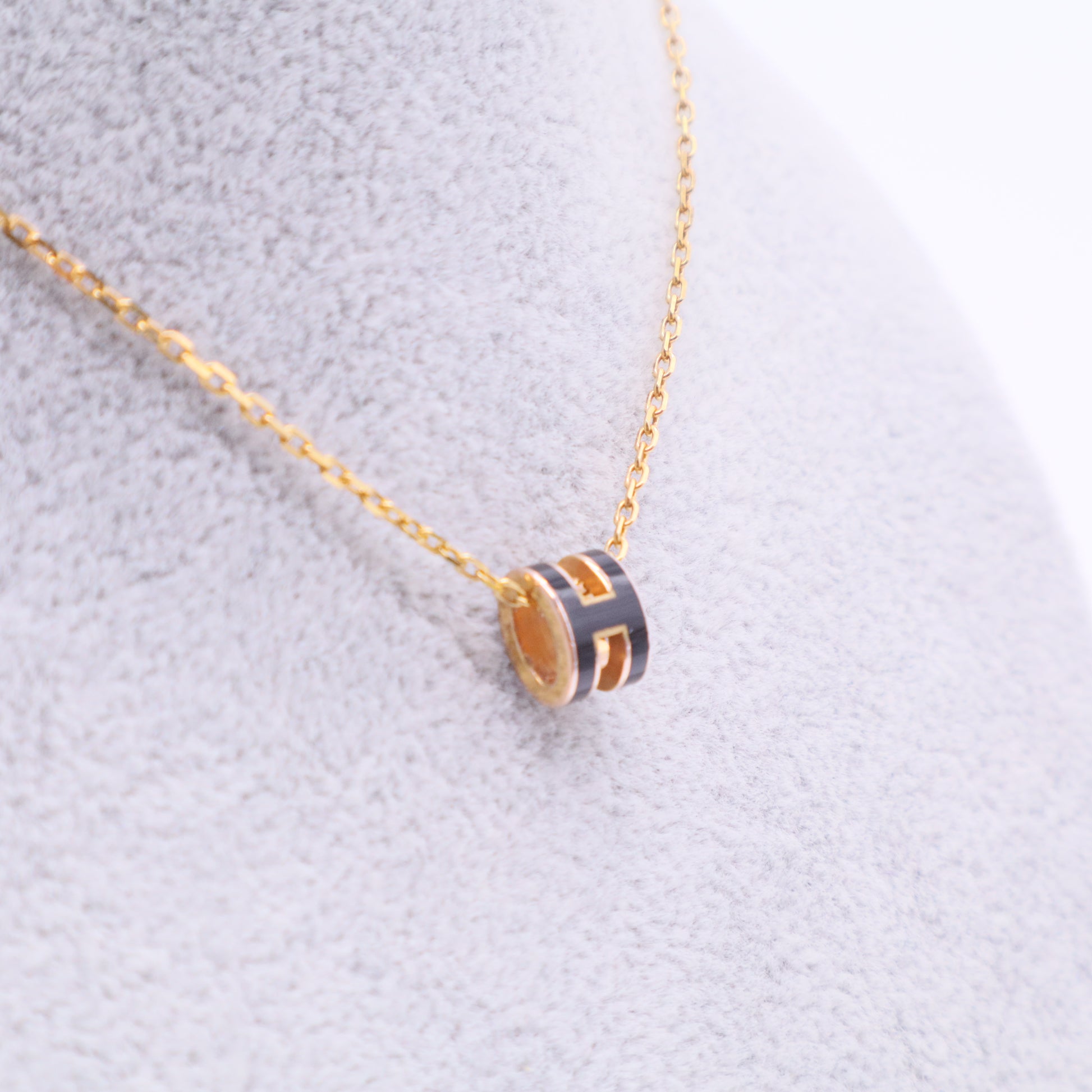 Rose Gold Lacquered Cage d'H Pendant Necklace Black