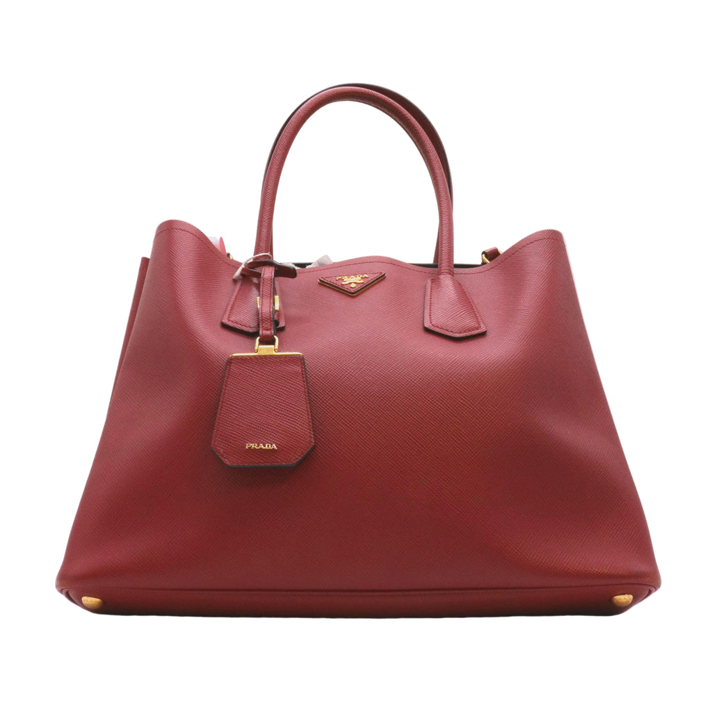 Medium Saffiano Cuir Double Satchel In Red twins