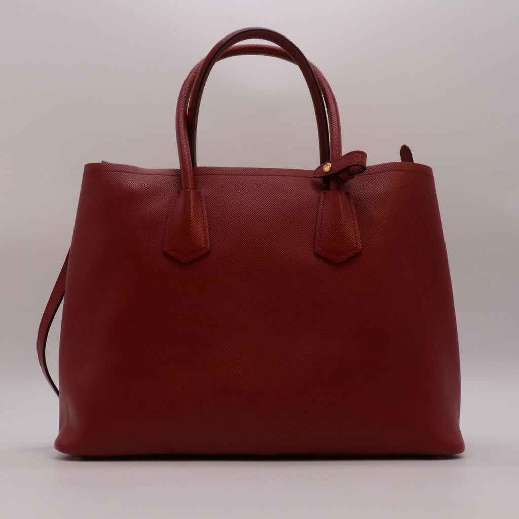 Medium Saffiano Cuir Double Satchel In Red twins