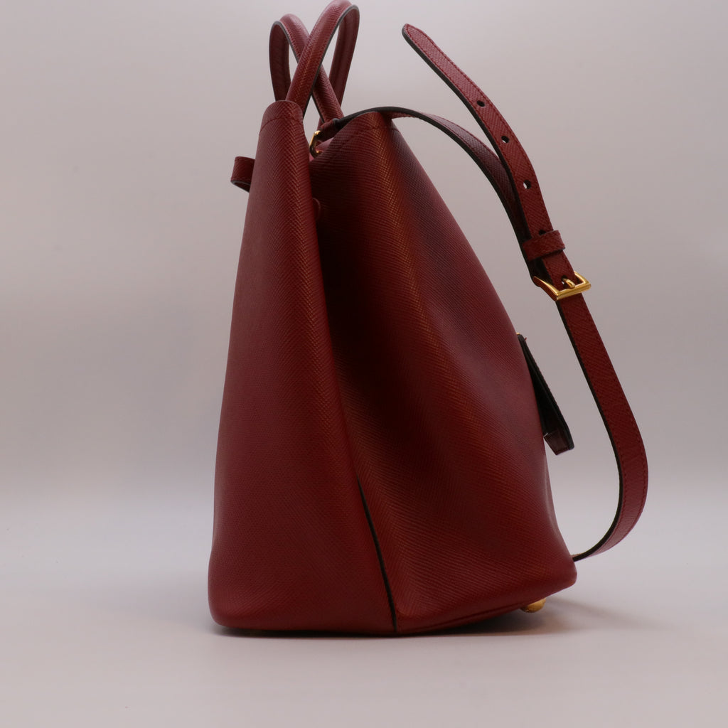 Medium Saffiano Cuir Double Satchel In Red twins