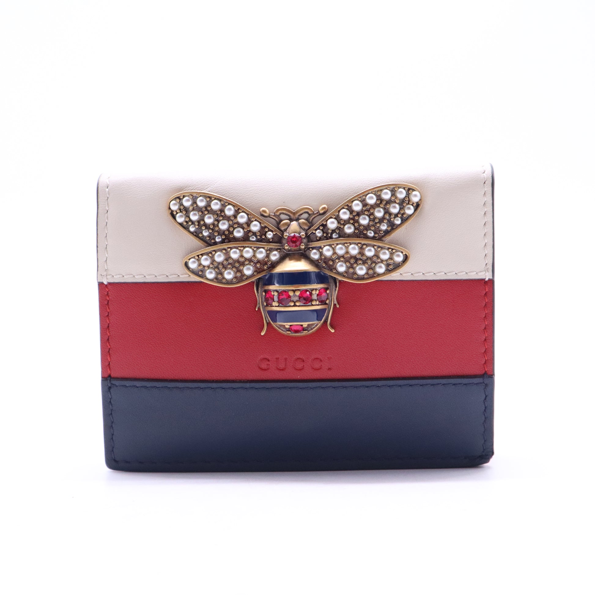 Calfskin Queen Margaret Card Case Wallet Blue Agata Hibiscus Red Mystic White W20960