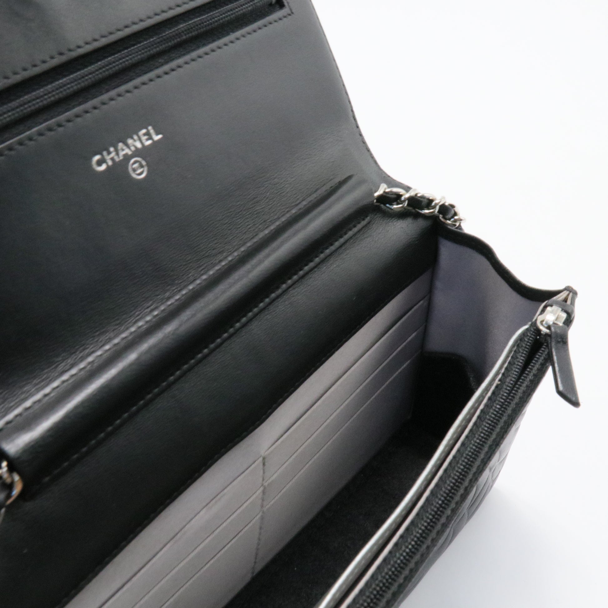 Black Camellia Lambskin Wallet On Chain gisel