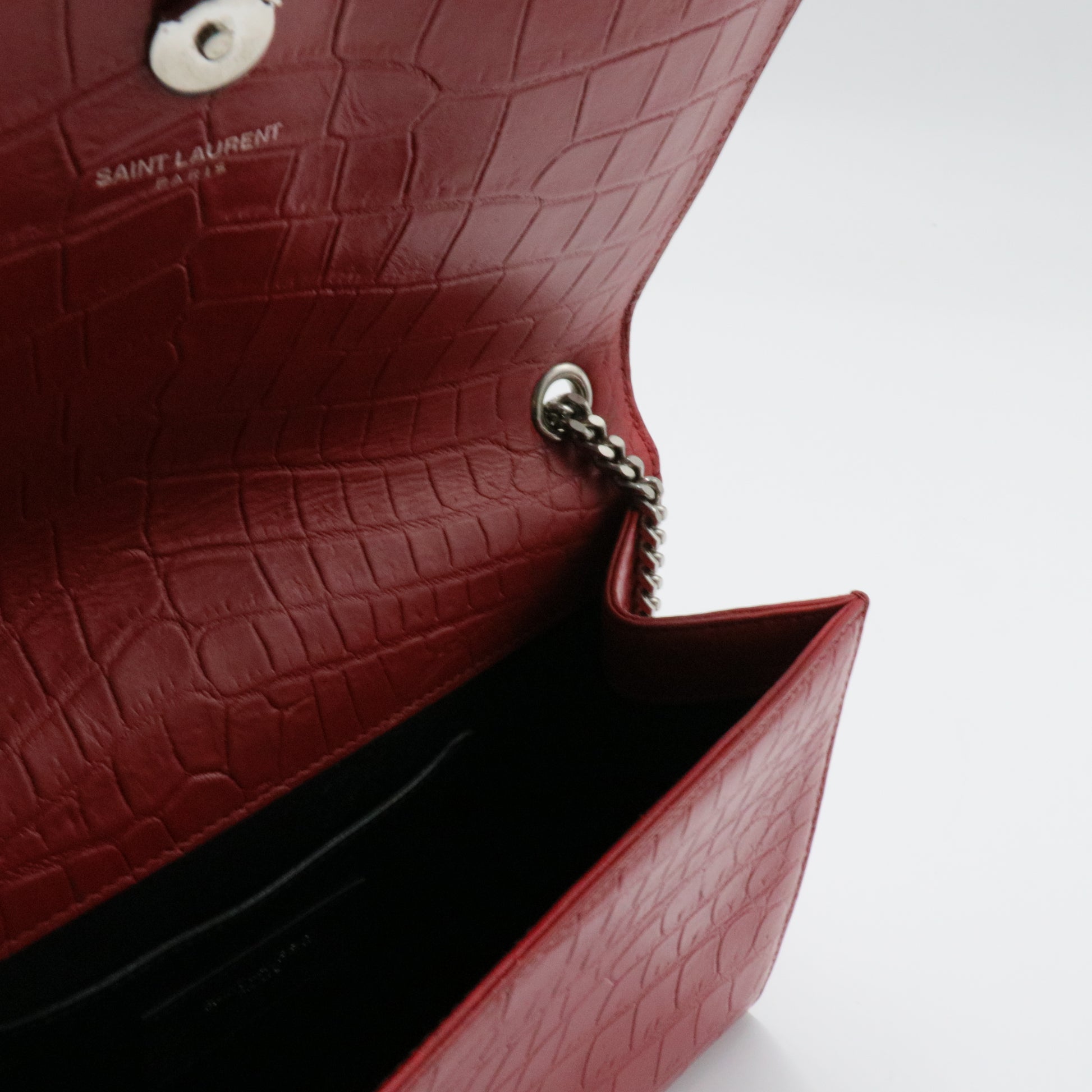 Classic Monogram Tassel Crossbody Bag Crocodile Embossed Leather Medium