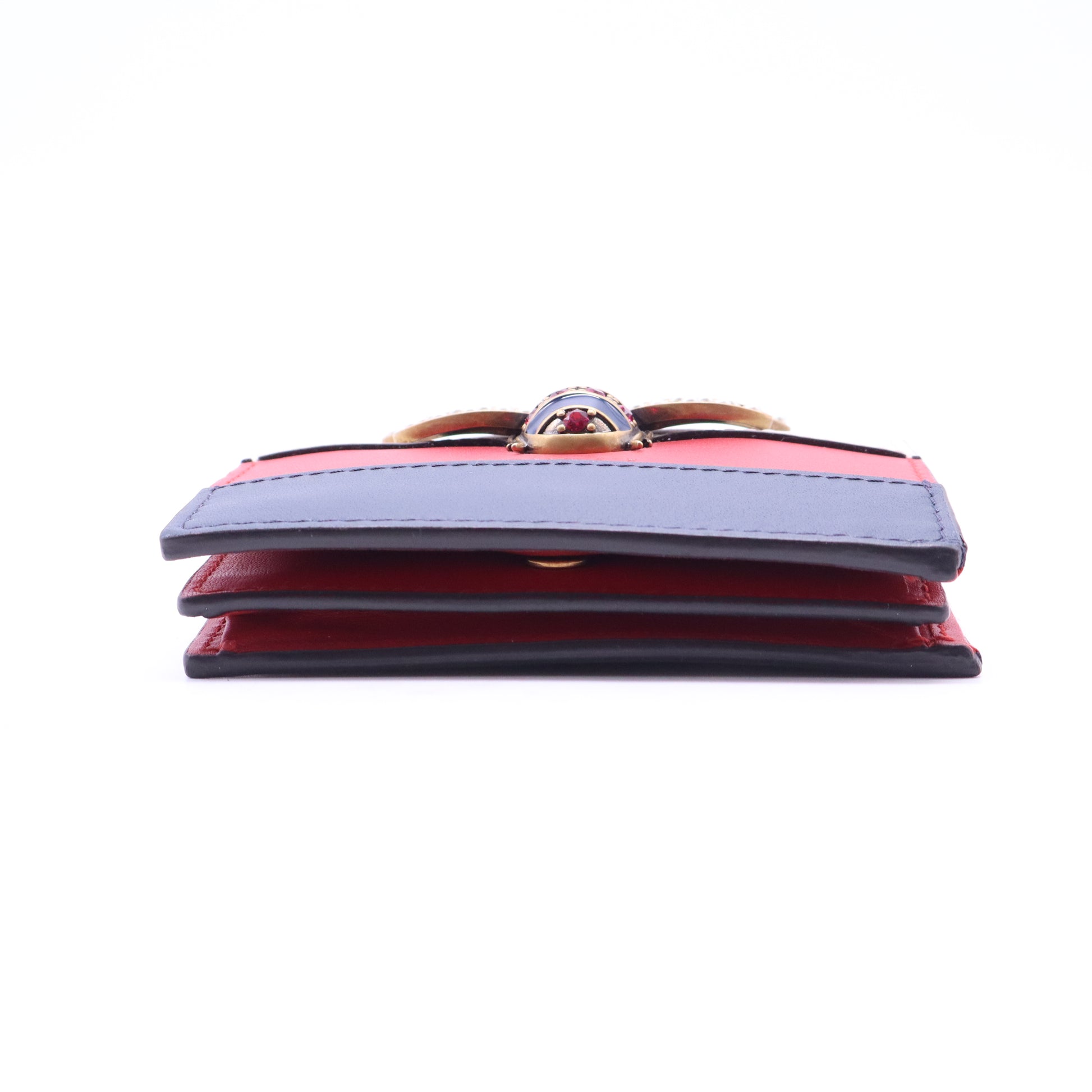 Calfskin Queen Margaret Card Case Wallet Blue Agata Hibiscus Red Mystic White W20960