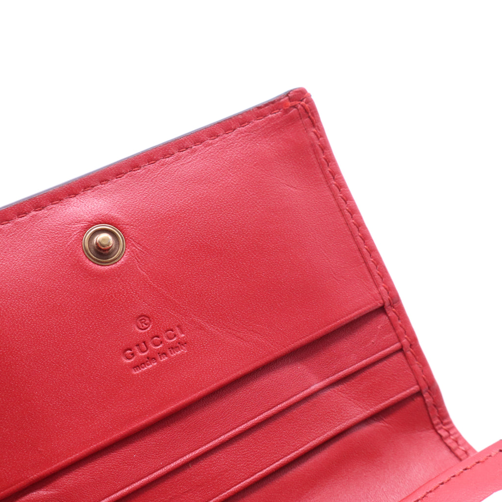 Calfskin Queen Margaret Card Case Wallet Blue Agata Hibiscus Red Mystic White W20960