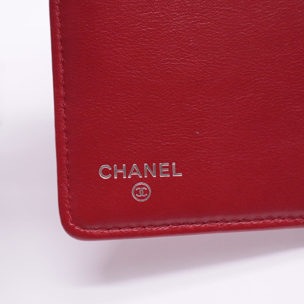 Red Quilted Caviar Leather CC Long Wallet