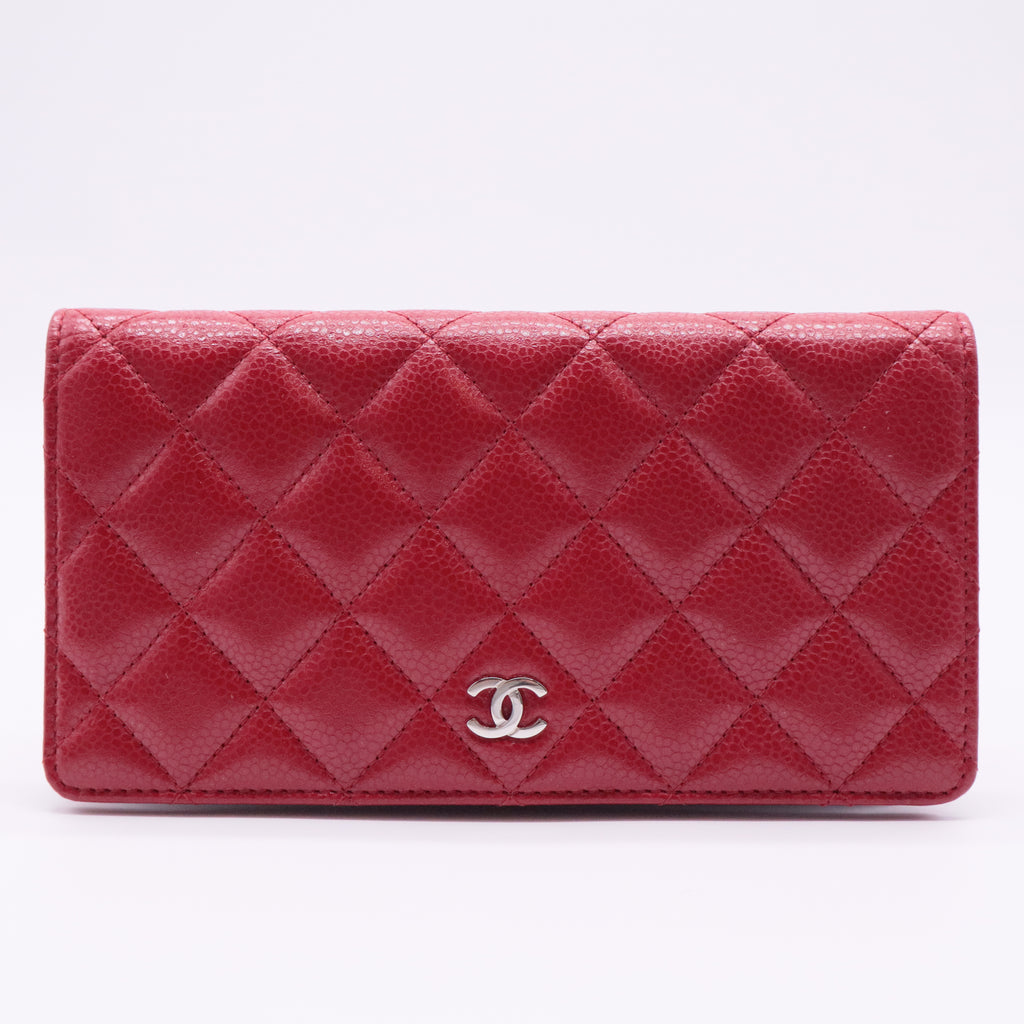Red Quilted Caviar Leather CC Long Wallet