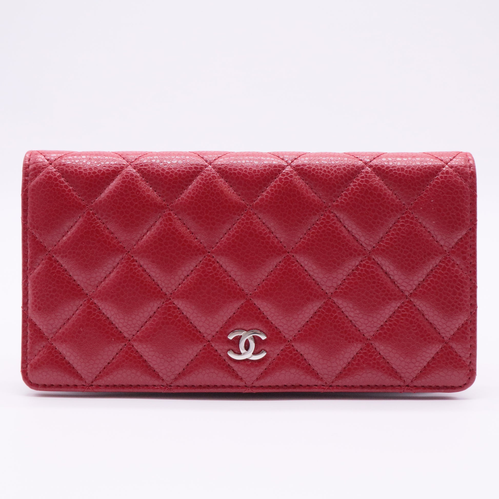 Red Quilted Caviar Leather CC Long Wallet