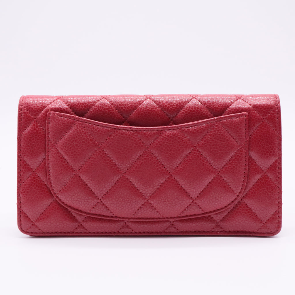 Red Quilted Caviar Leather CC Long Wallet