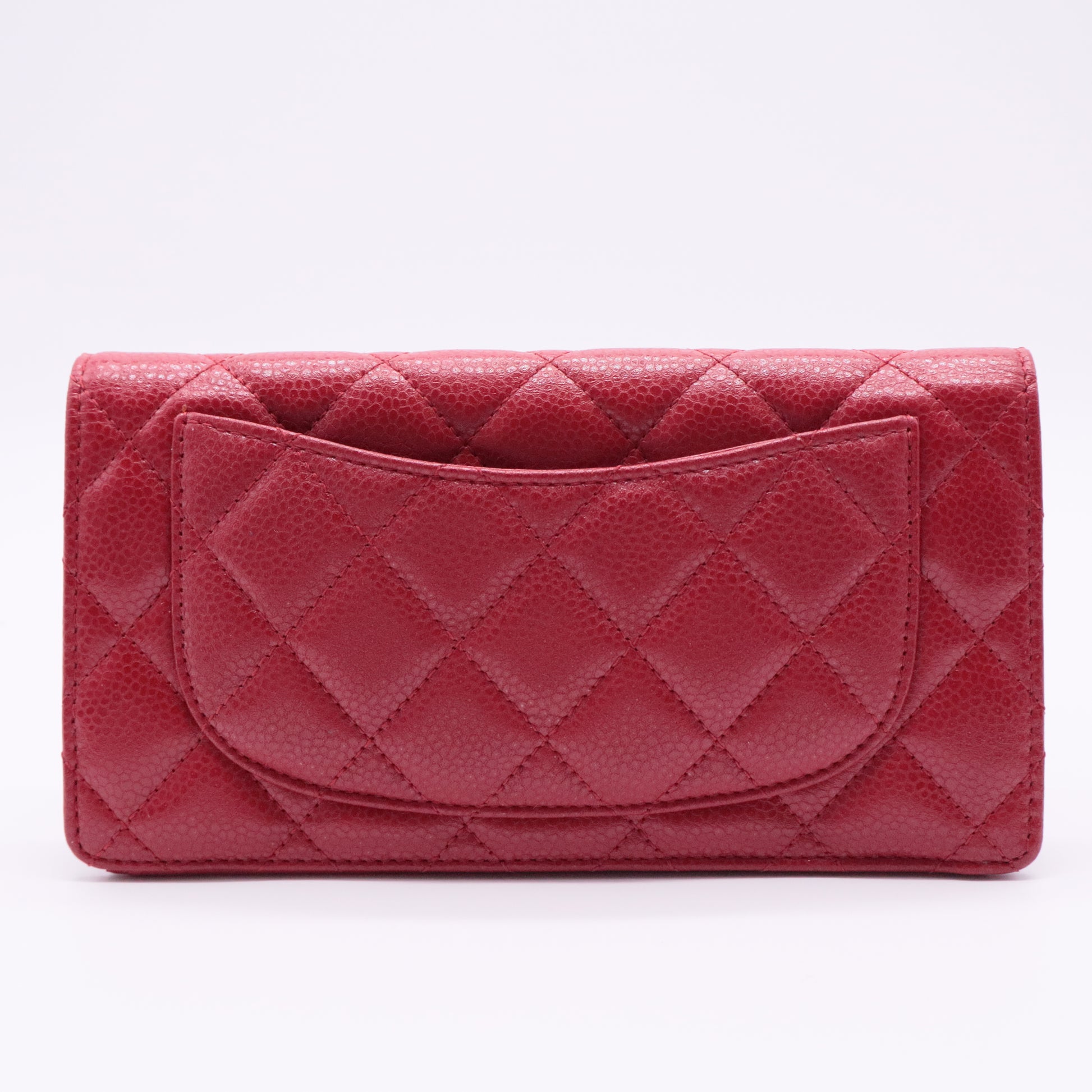Red Quilted Caviar Leather CC Long Wallet