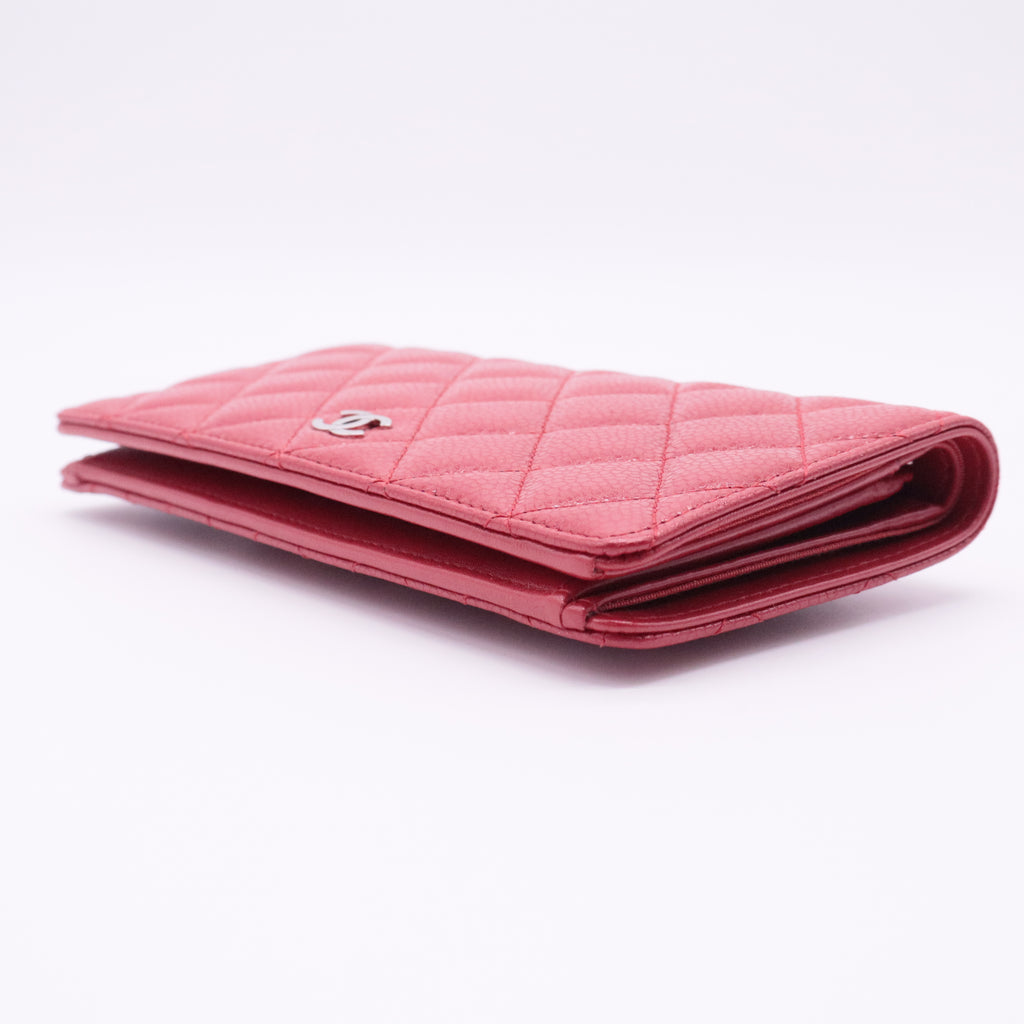 Red Quilted Caviar Leather CC Long Wallet