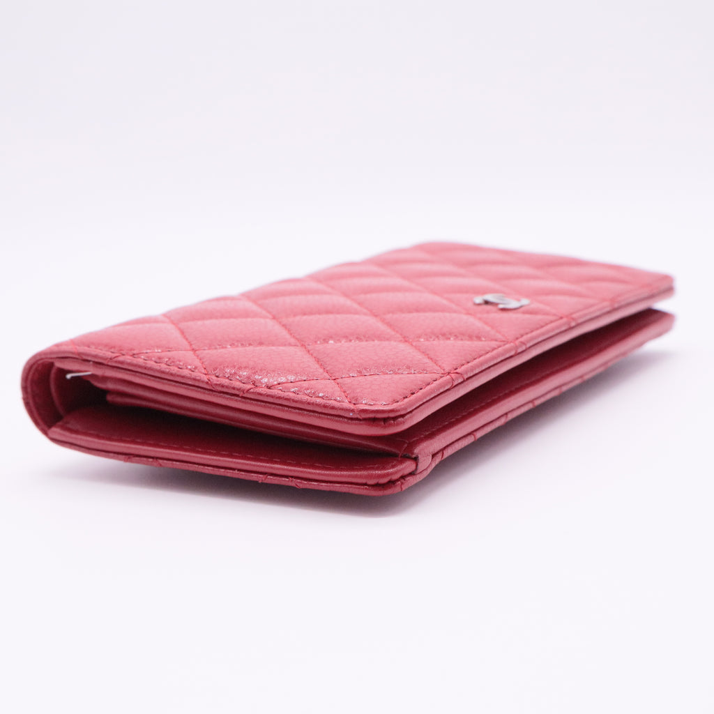 Red Quilted Caviar Leather CC Long Wallet