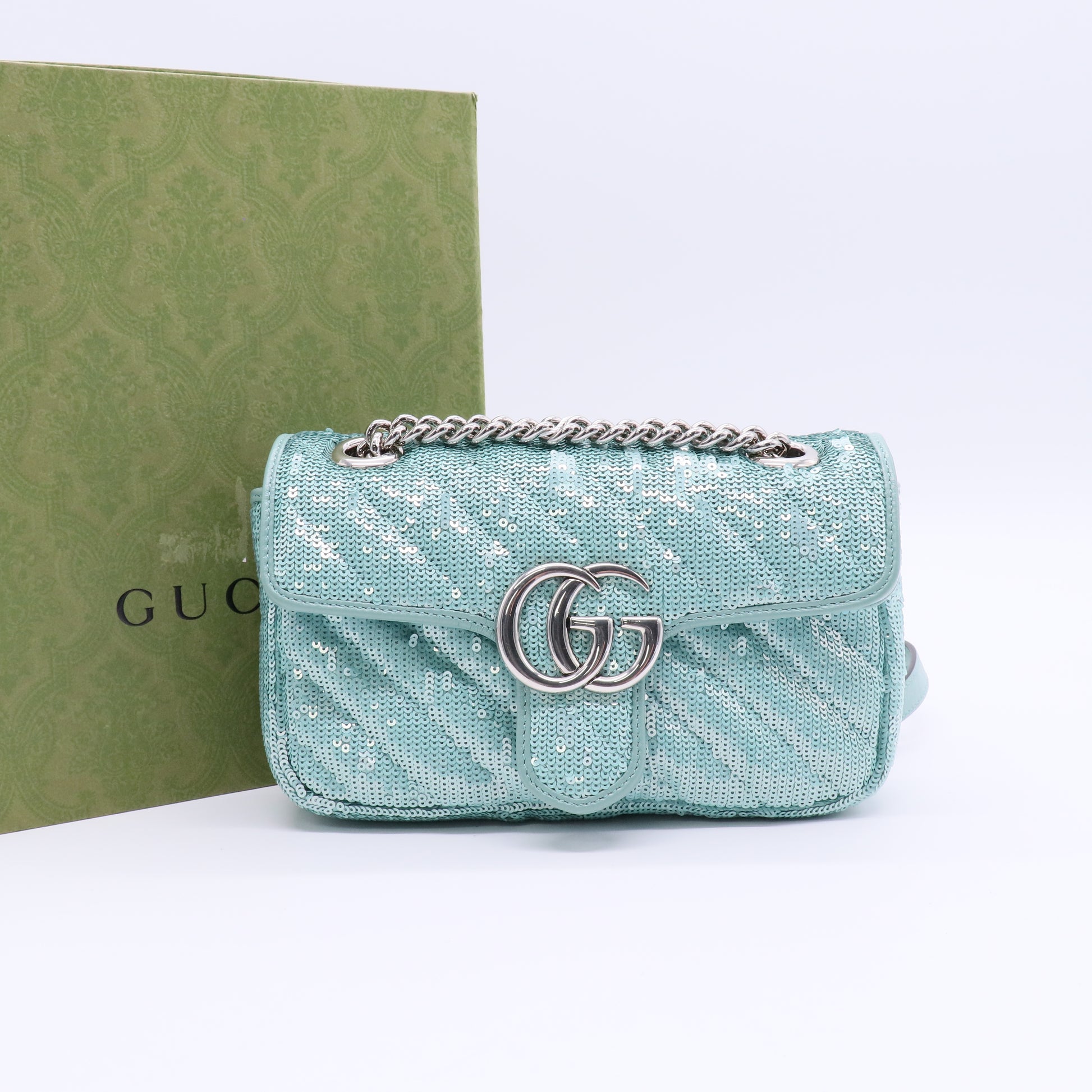 Gucci GG Marmont Flap Bag Diagonal Quilted Sequins Mini Twins