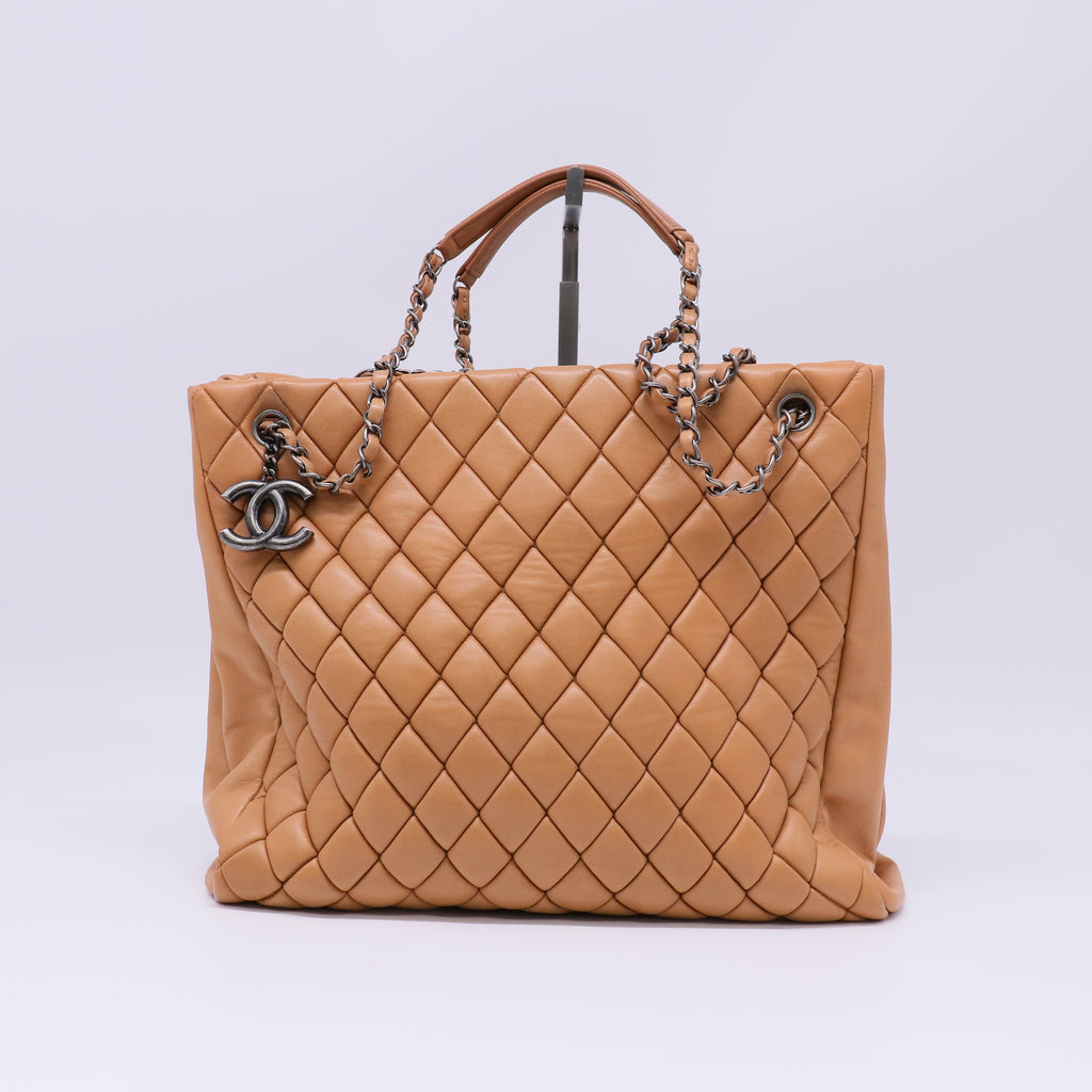 Lambskin Quilted Medium New Bubble North South Tote Light Brown B22282