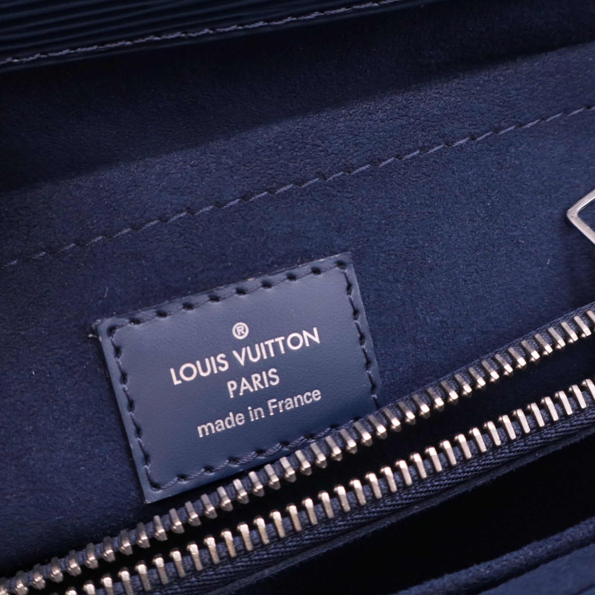 Navy Epi Leather Marly MM Tote Bag