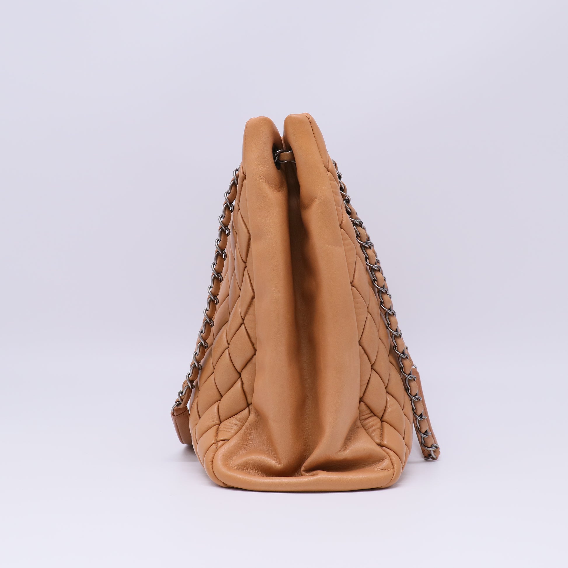Lambskin Quilted Medium New Bubble North South Tote Light Brown B22282