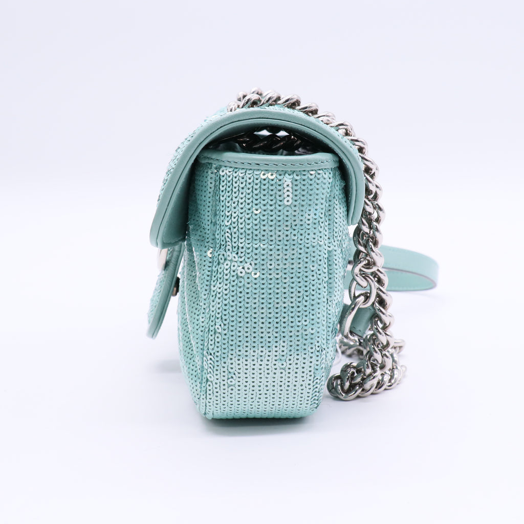 Gucci GG Marmont Flap Bag Diagonal Quilted Sequins Mini Twins
