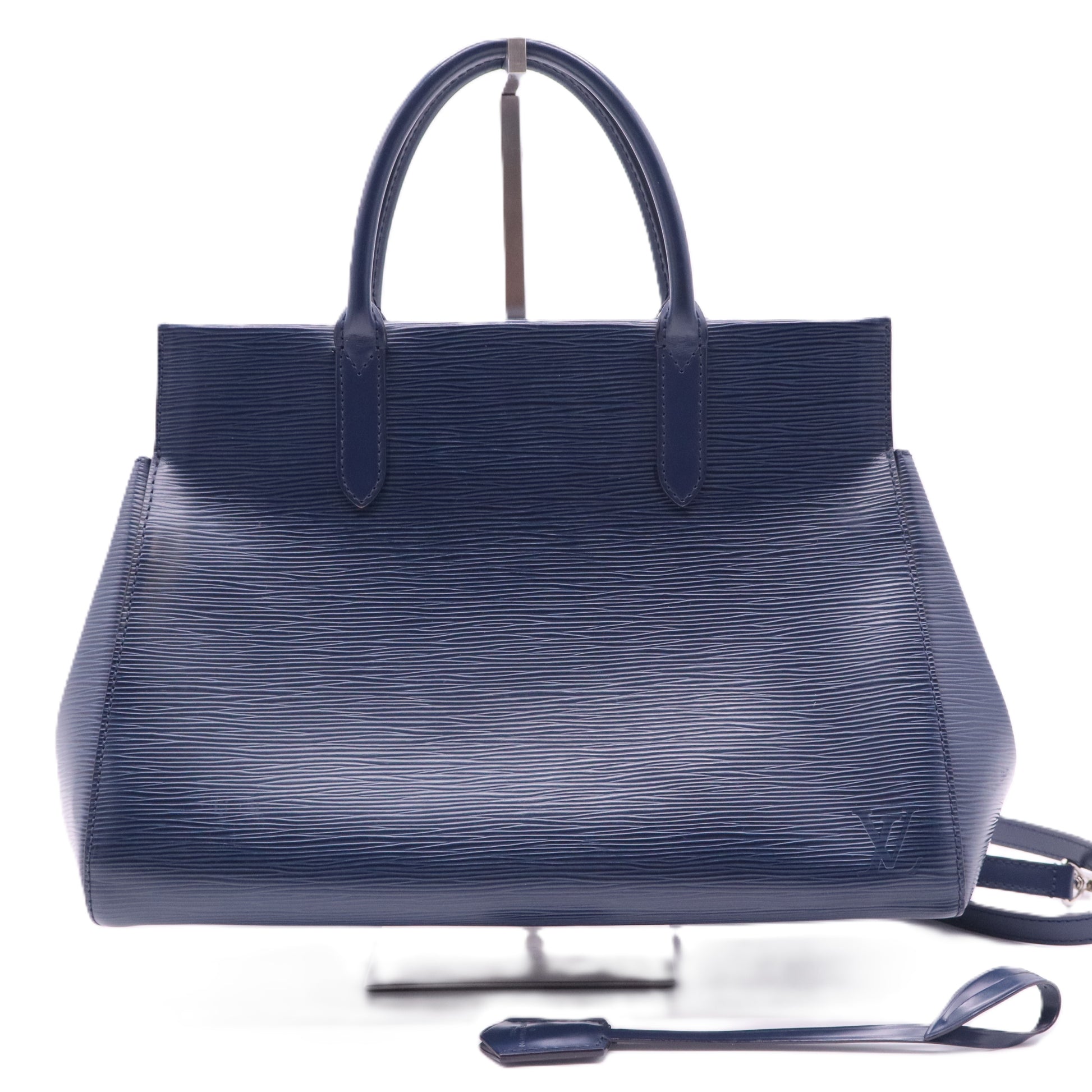 Navy Epi Leather Marly MM Tote Bag