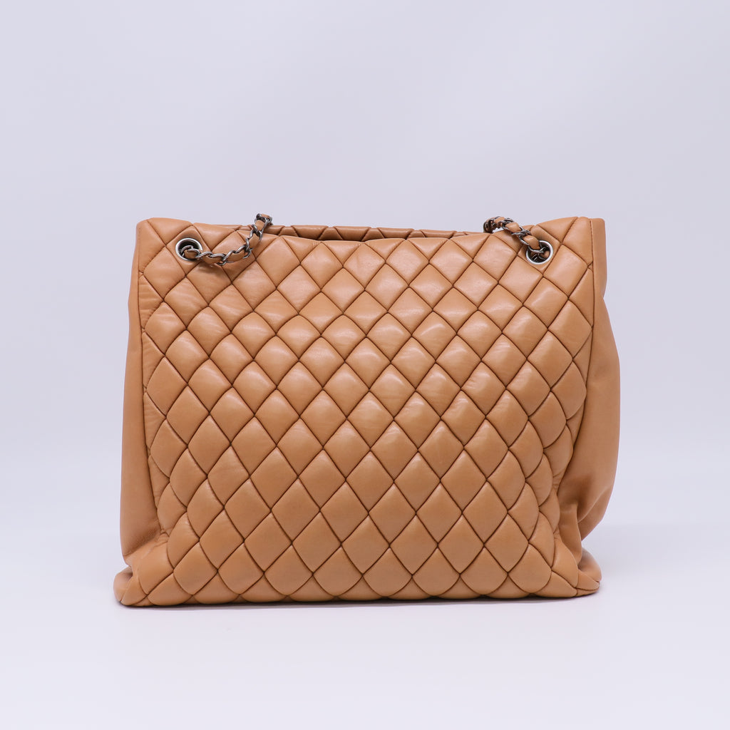 Lambskin Quilted Medium New Bubble North South Tote Light Brown B22282