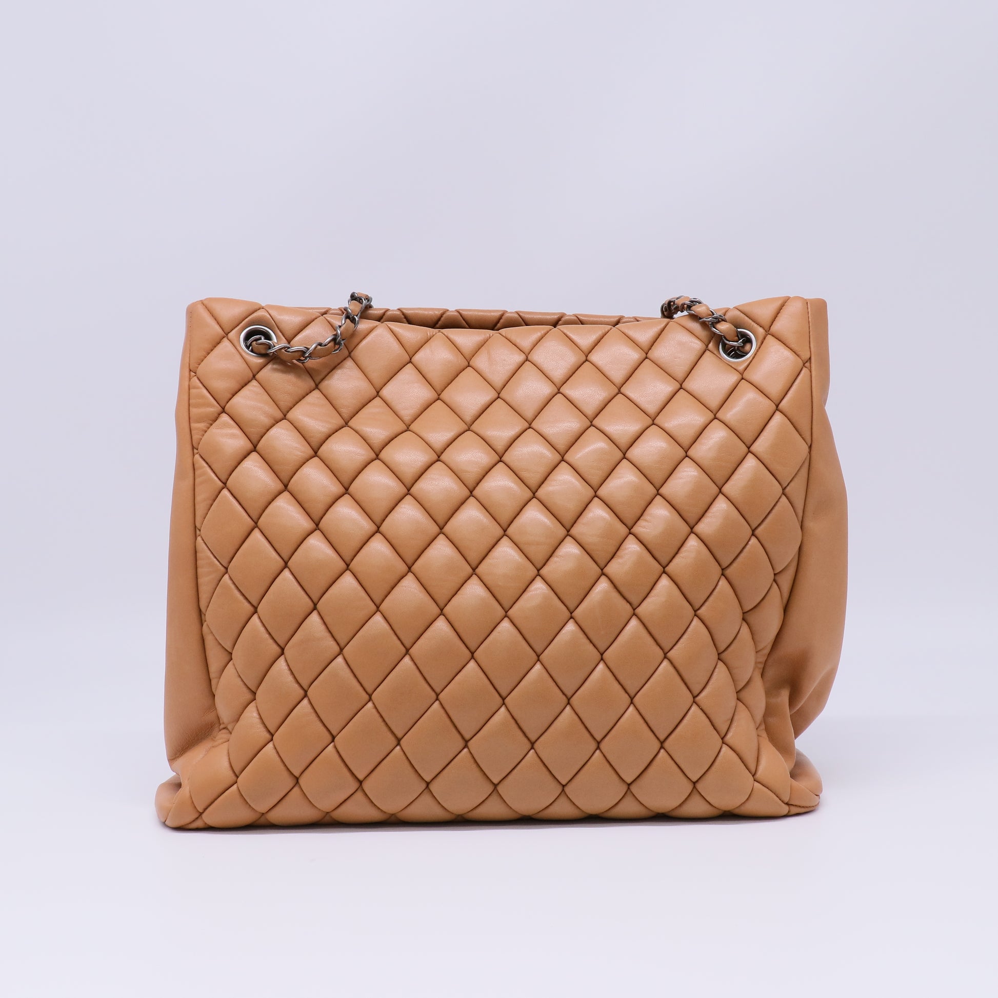 Lambskin Quilted Medium New Bubble North South Tote Light Brown B22282