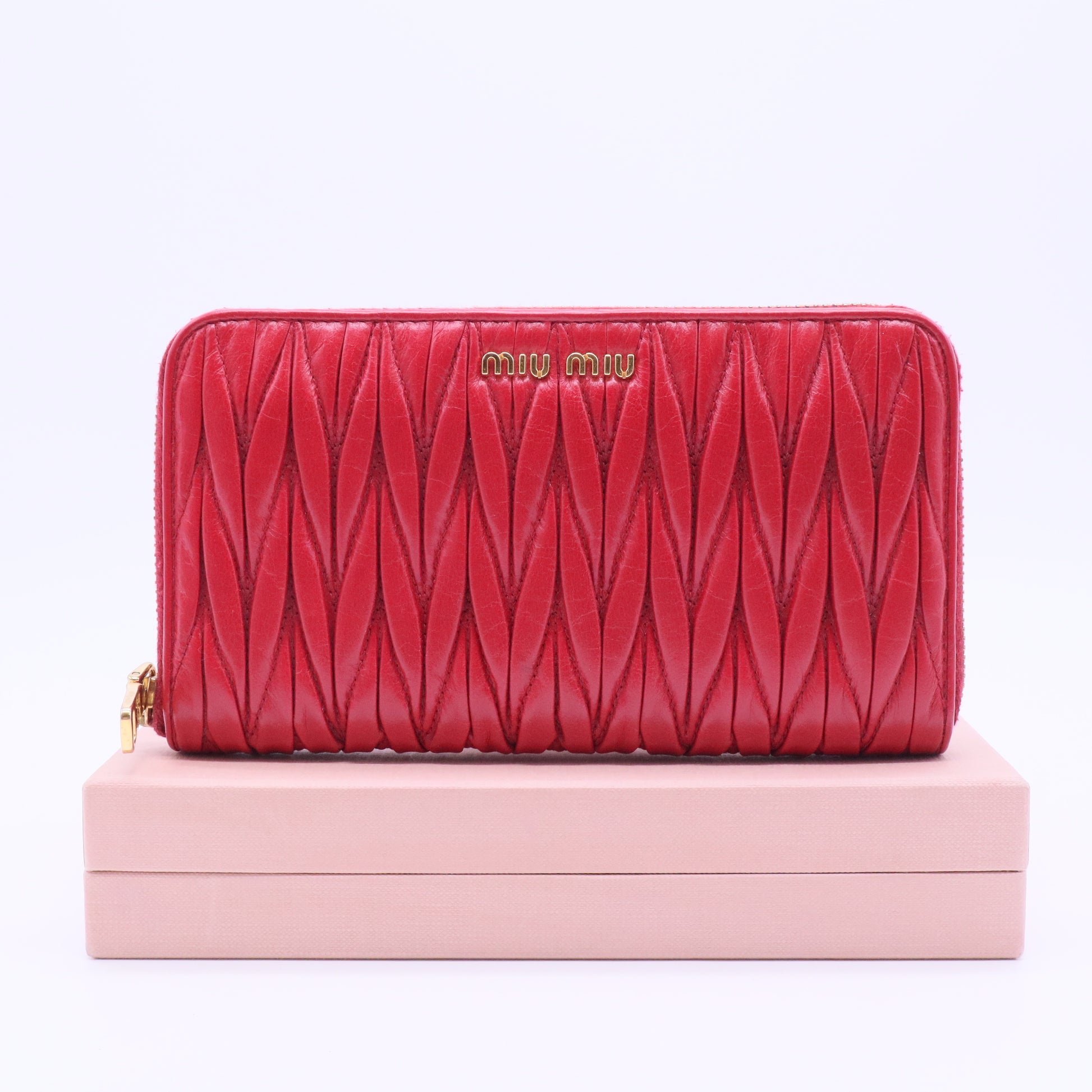 Miu Miu matelassé nappa leather zip-around wallet