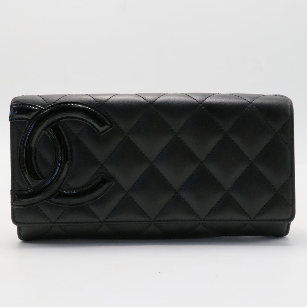 Calfskin Limit Quilted Cambon Long Double Wallet Black