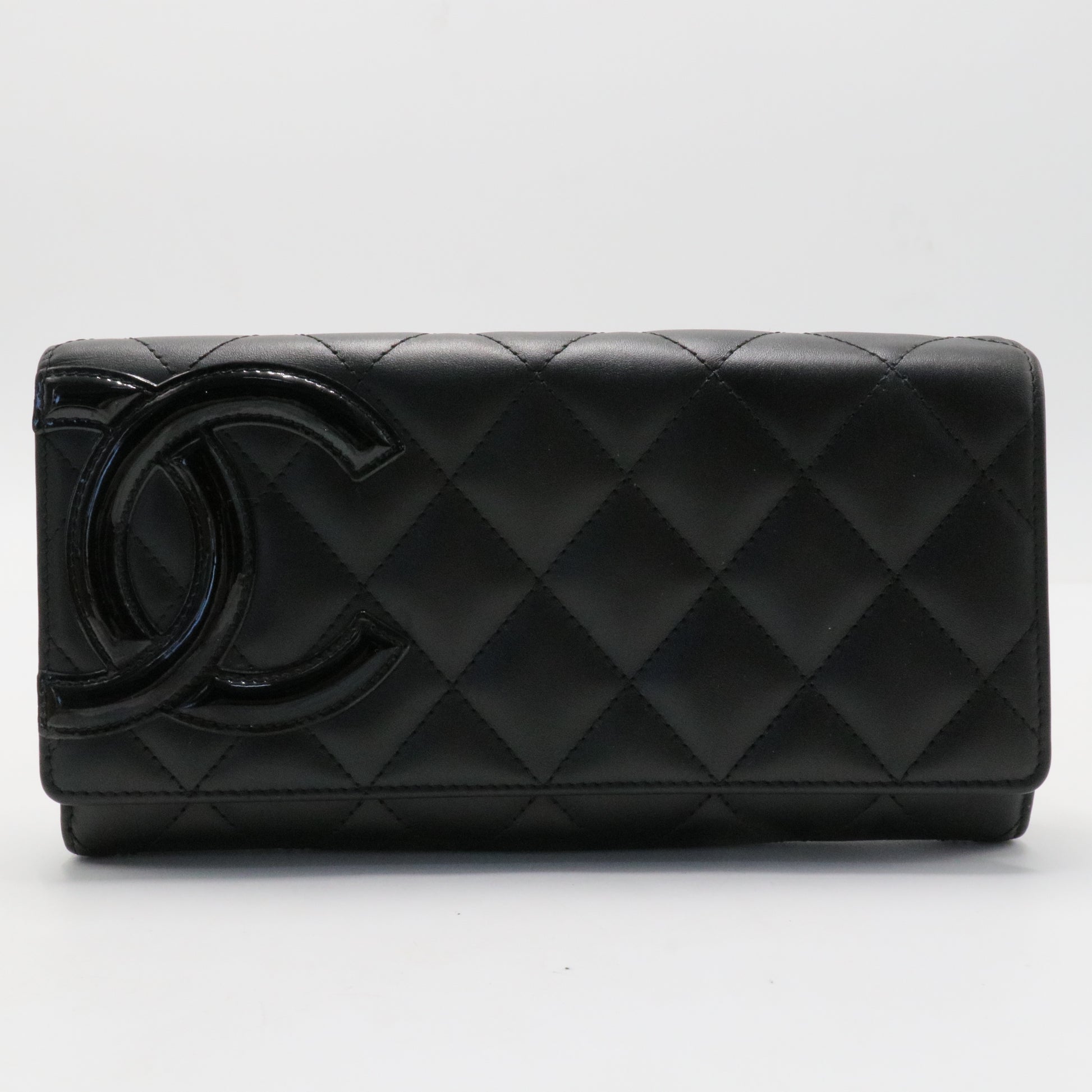Calfskin Limit Quilted Cambon Long Double Wallet Black