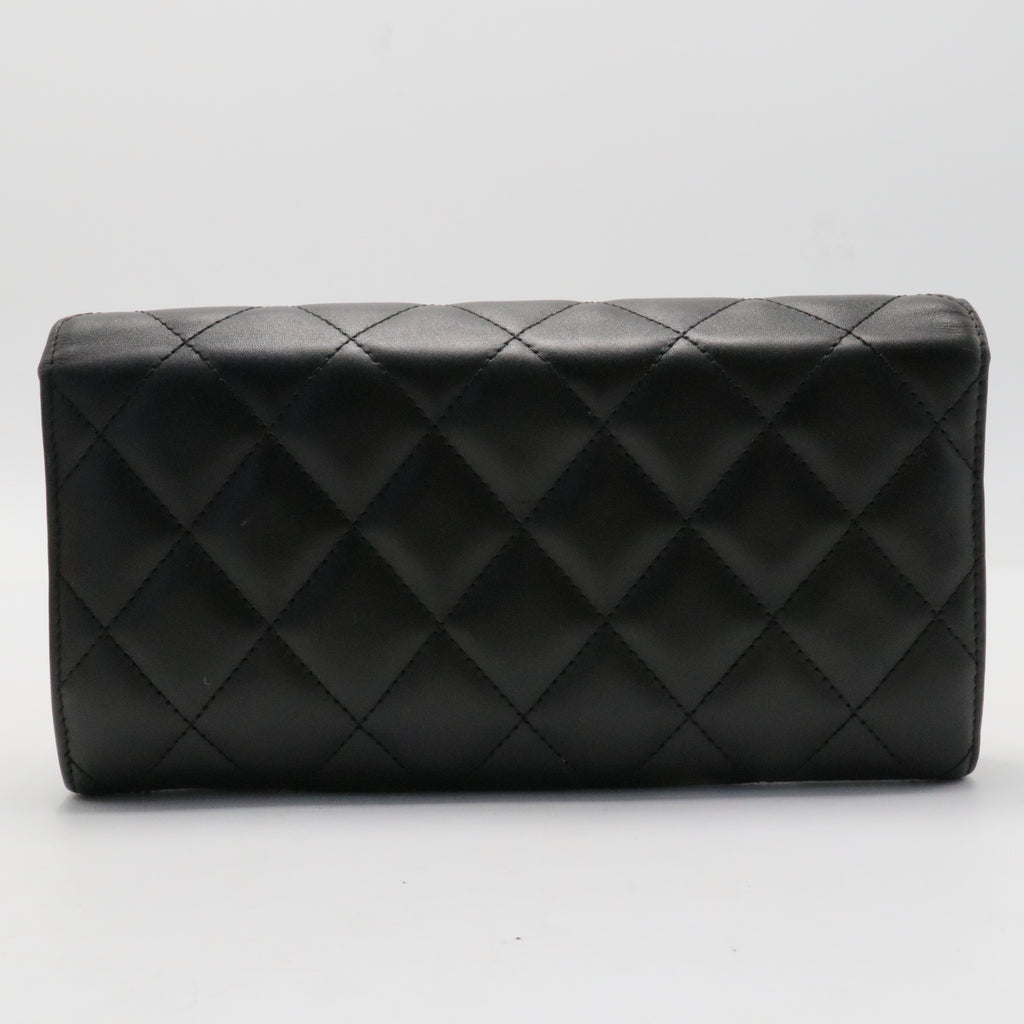 Calfskin Limit Quilted Cambon Long Double Wallet Black