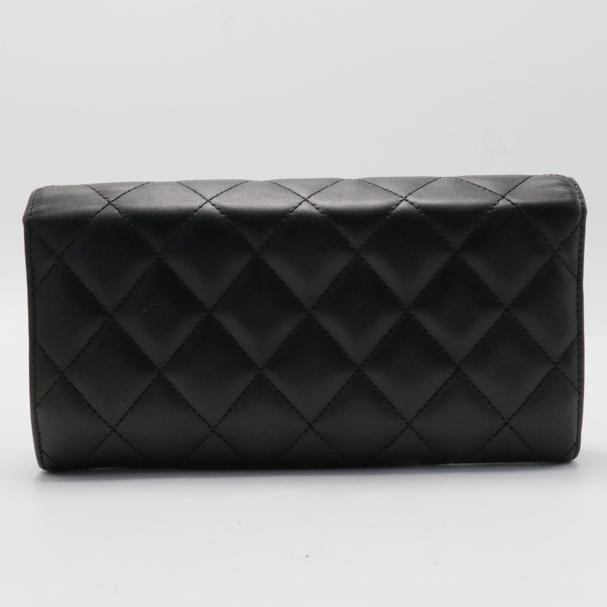 Calfskin Limit Quilted Cambon Long Double Wallet Black