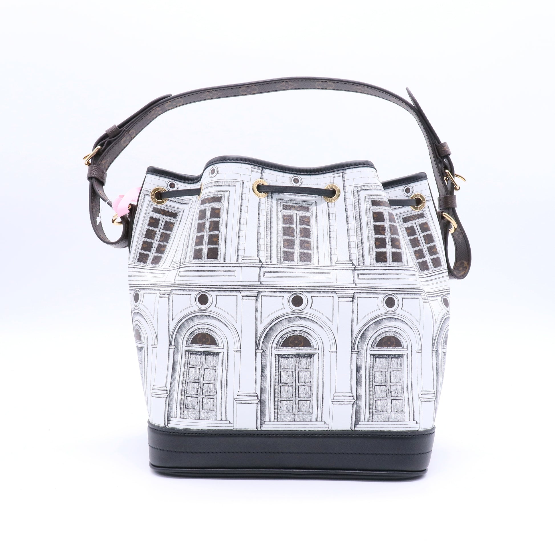Noe Handbag Limited Edition Fornasetti Architettura Print Leather and Monogram Canvas MM Twins