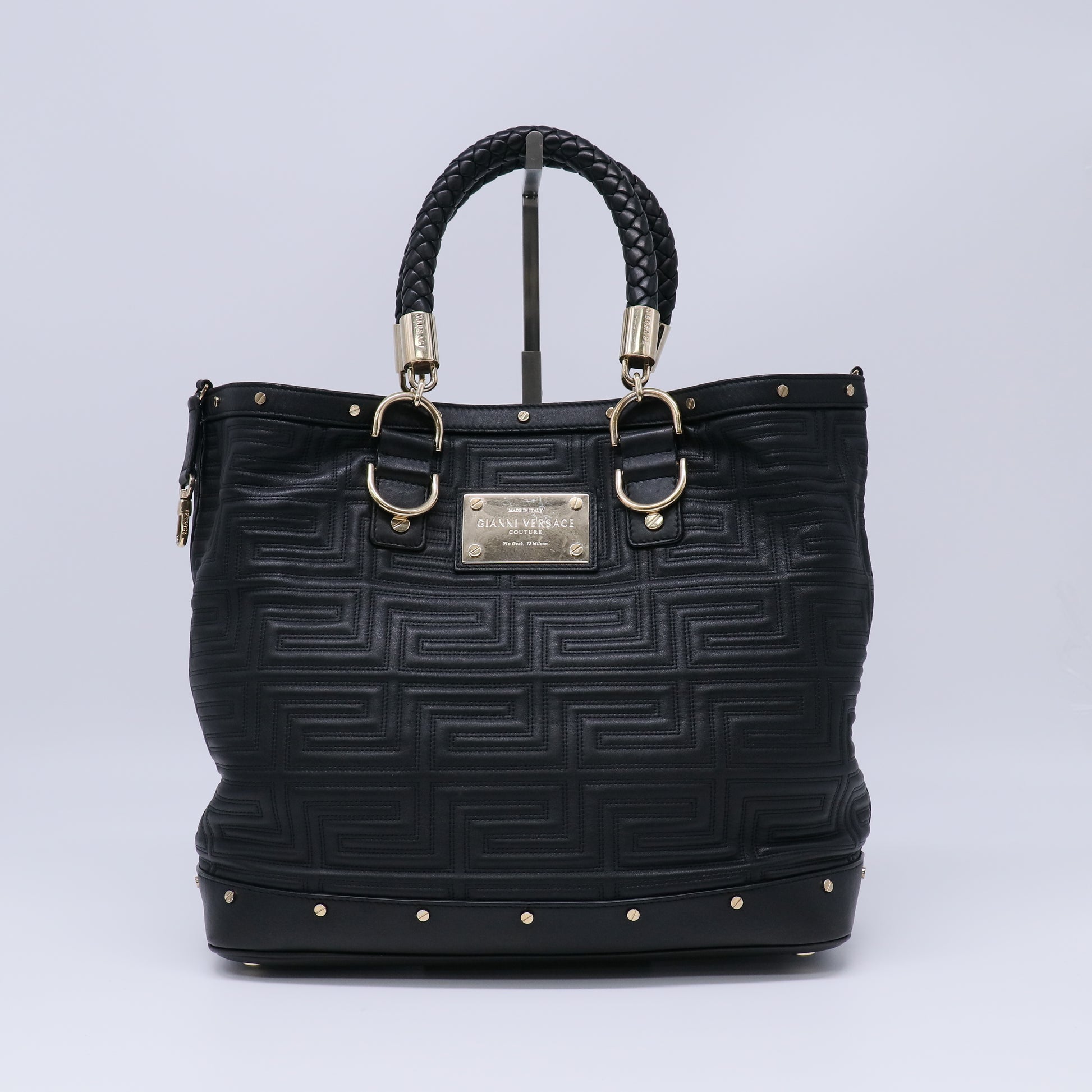 Gianni Versace Couture Black Leather Tote Bag B22063