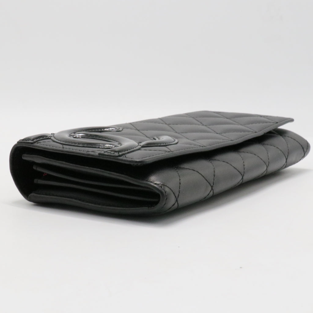 Calfskin Limit Quilted Cambon Long Double Wallet Black